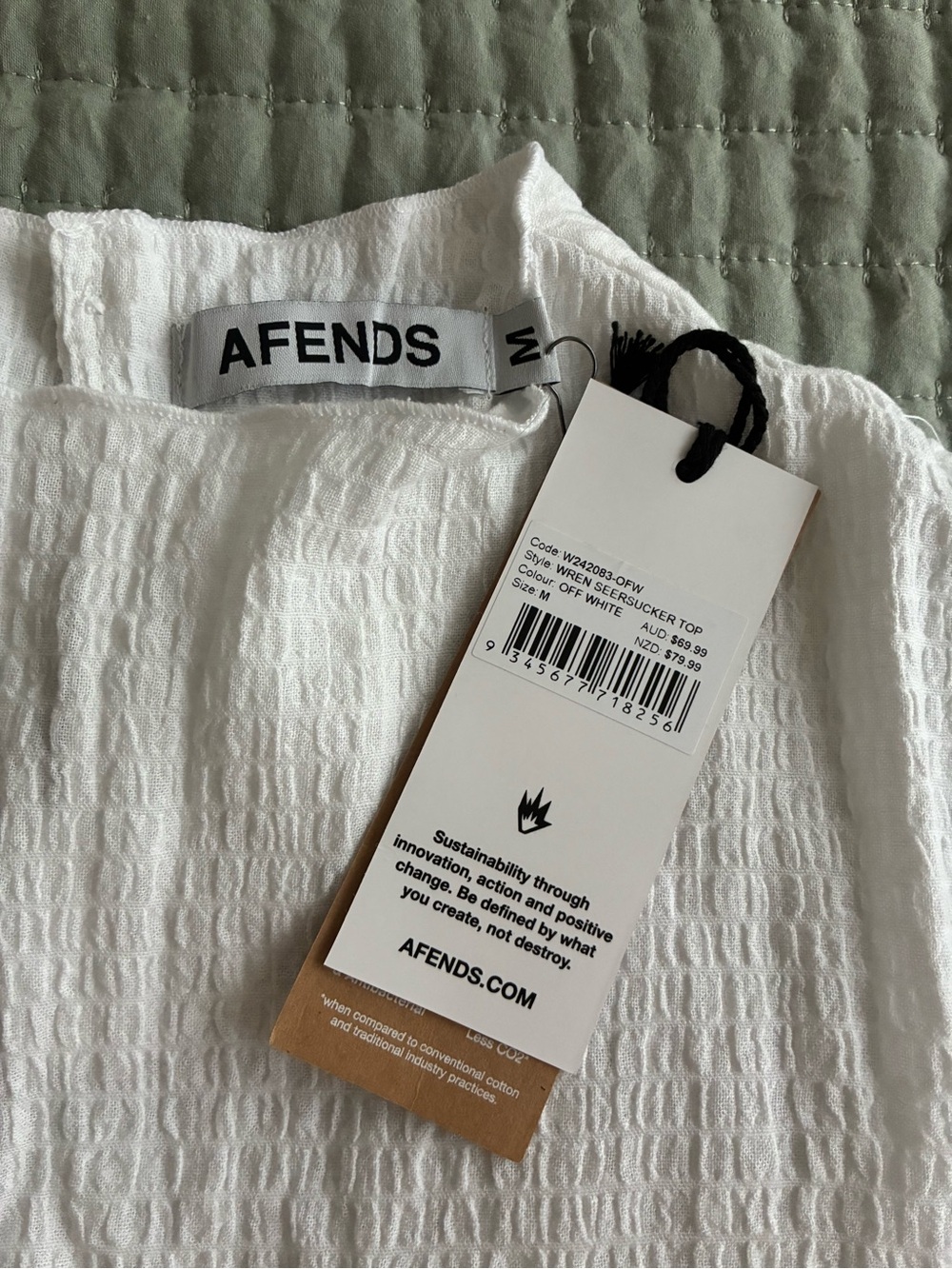 Afends Wren White Seersucker Hemp Short Sleeve Top - Picture 2 of 6
